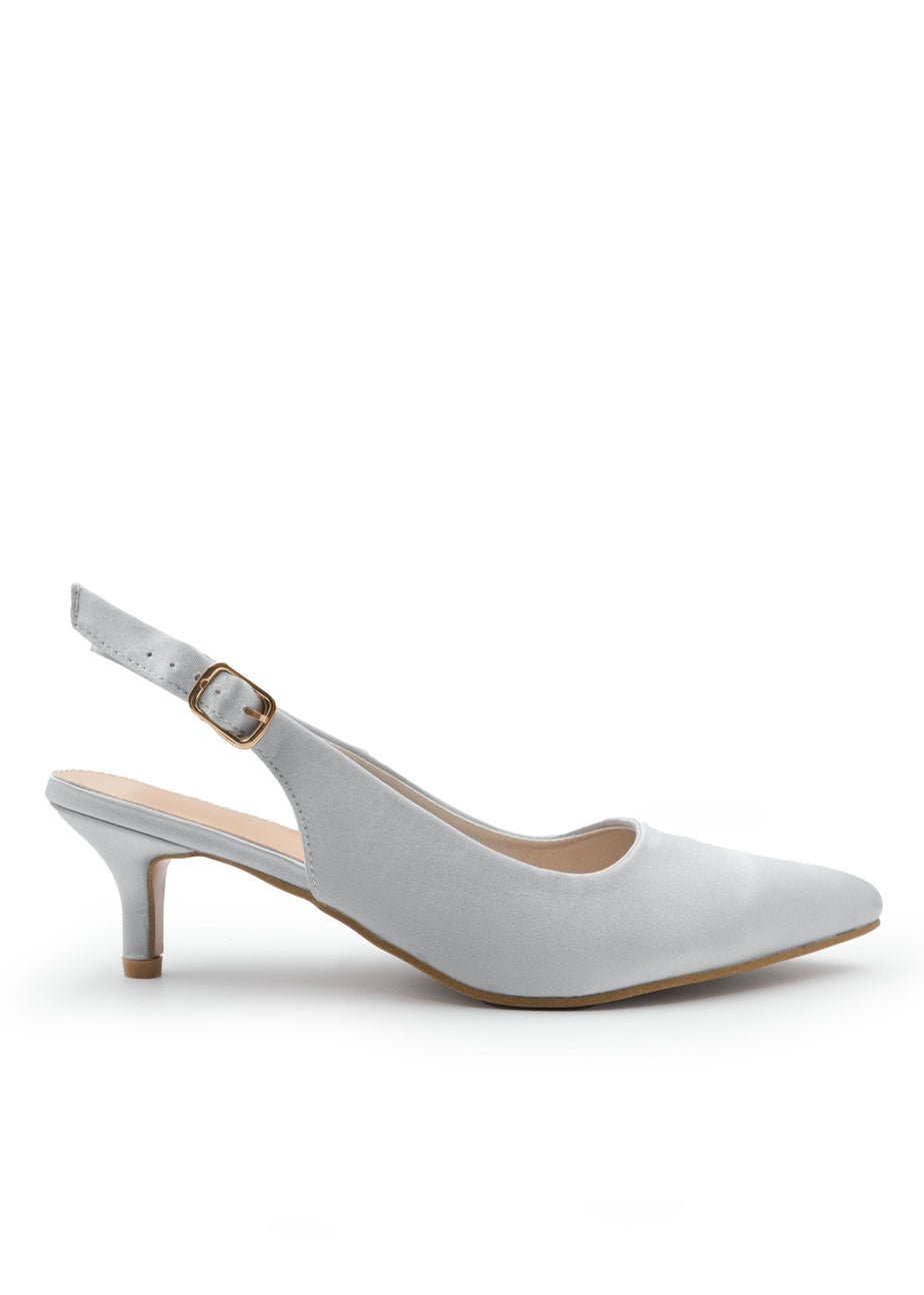 Where's That From Silver Satin Quentin Low Kitten Heels
