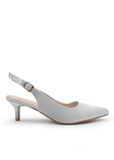 Where's That From Silver Satin Quentin Low Kitten Heels