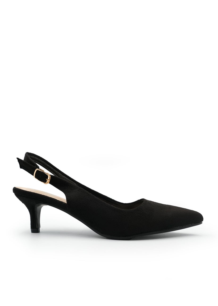 Where's That From Black Suede Quentin Low Kitten Heels