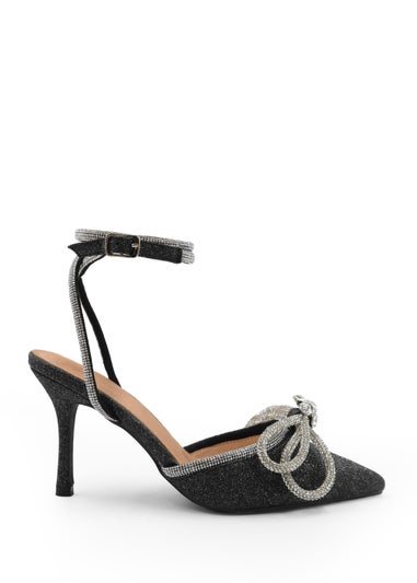 Where's That From Black Glitter Delina Pointed Toe High Heels