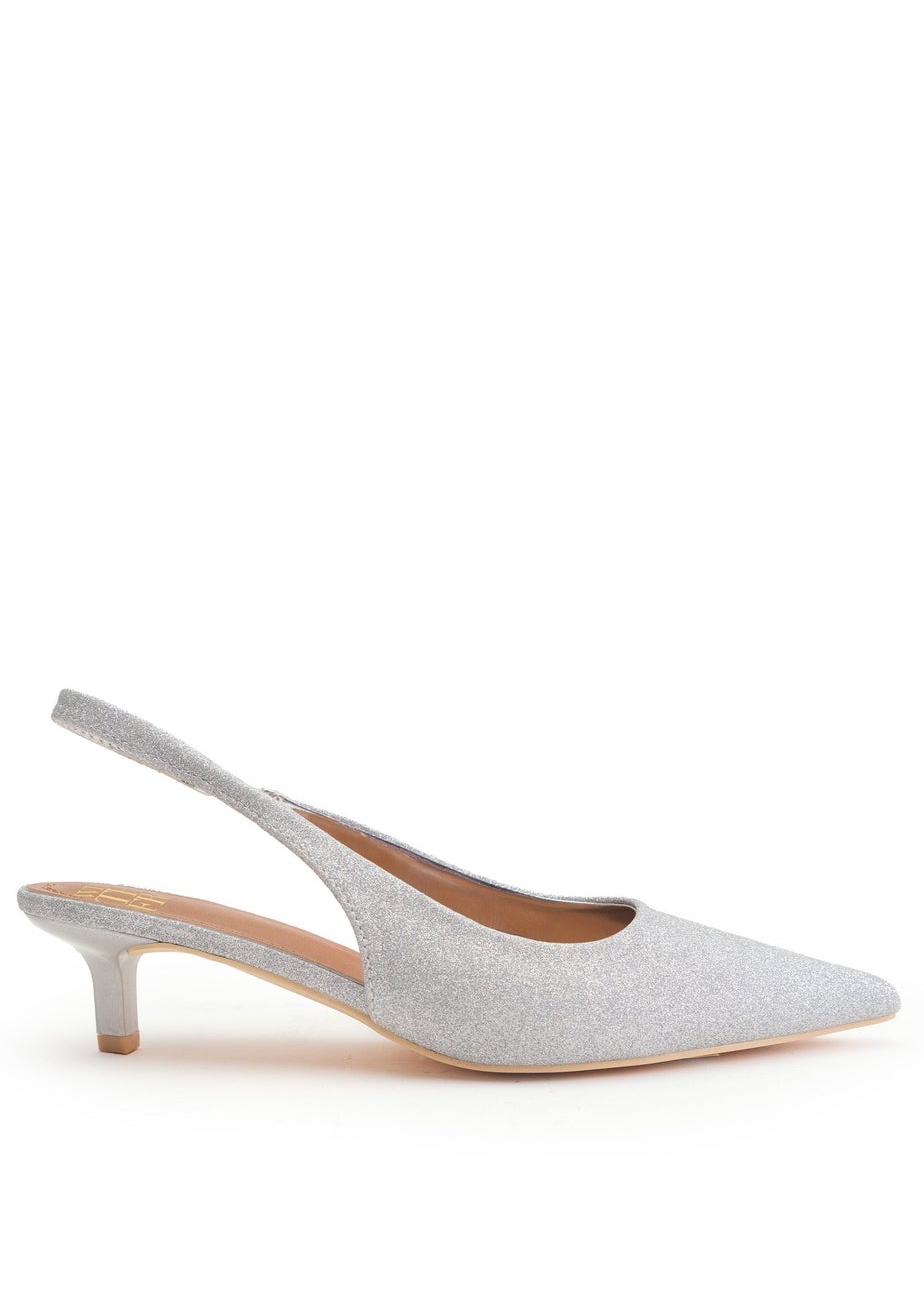 Where's That From Silver Glitter Quentin Low Kitten Heels