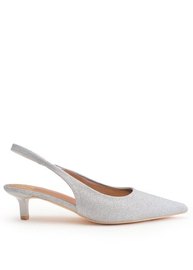 Where's That From Silver Glitter Quentin Low Kitten Heels