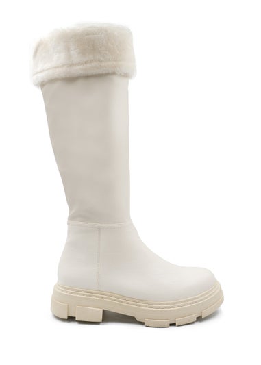 Where's That From Ivory Cream Pu Nevaey Platform Calf Boots