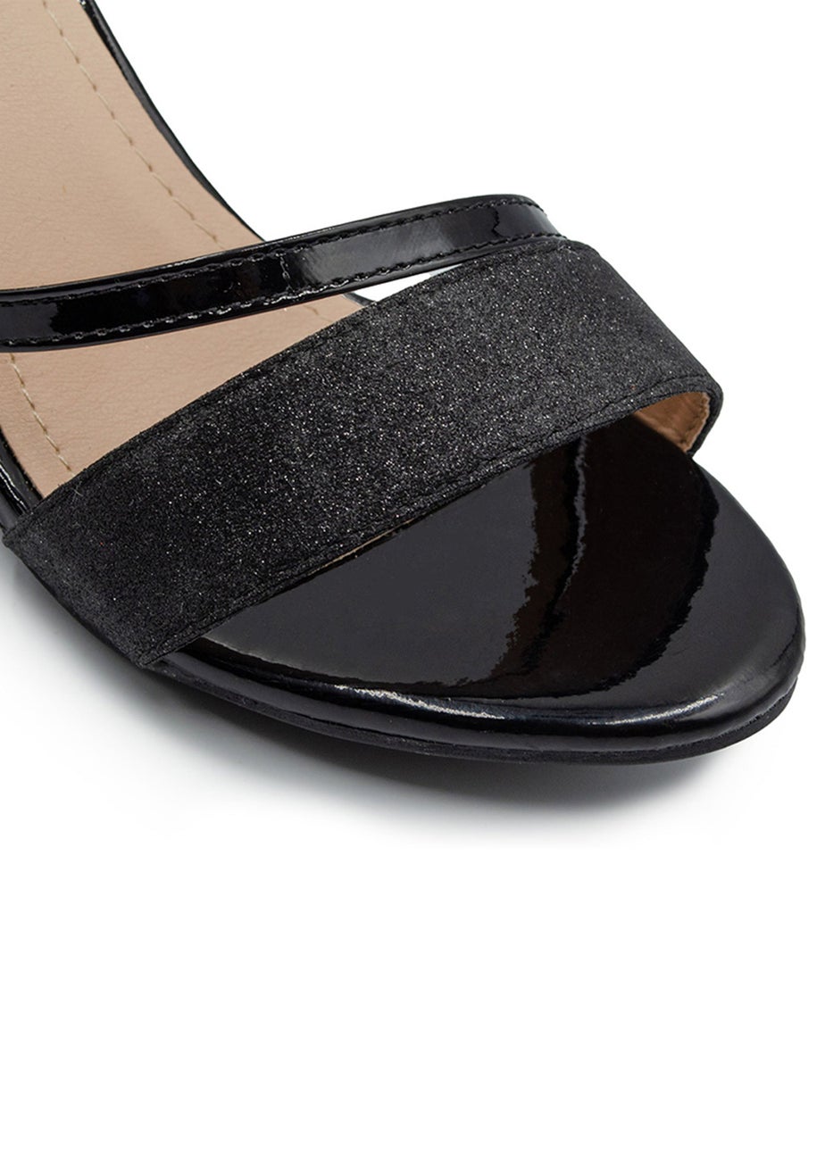 Where's That From Black Glitter Perla Mid Block Heel Sandals