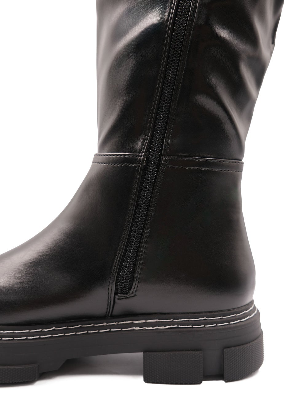Where's That From Black PU Nevaey Platform Calf High Boots