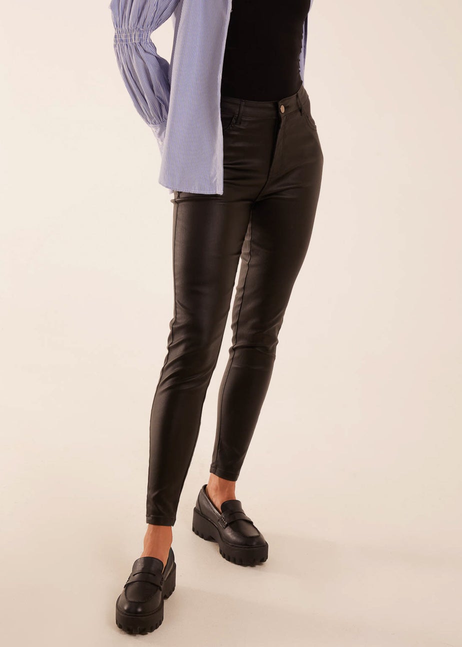 Blue Vanilla Black PU Mid Rise Coated Skinny Jeans