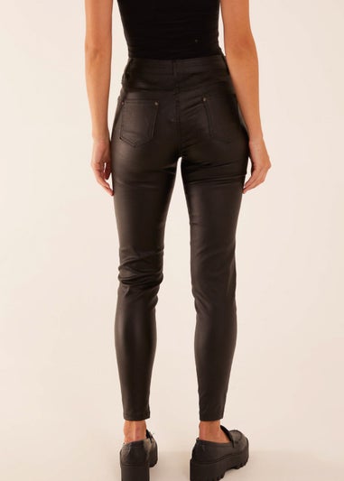 Blue Vanilla Black PU Mid Rise Coated Skinny Jeans