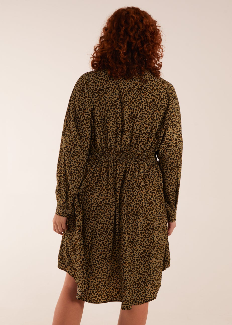 Blue Vanilla Khaki Curve Leopard Shirt Dress