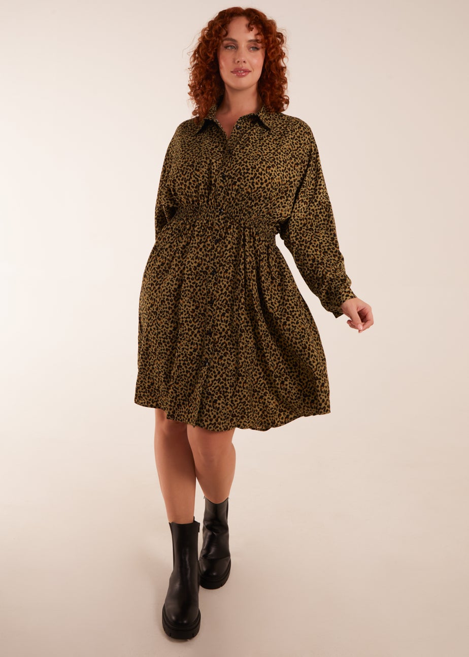 Blue Vanilla Khaki Curve Leopard Shirt Dress