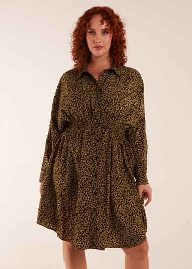 Blue Vanilla Khaki Curve Leopard Shirt Dress