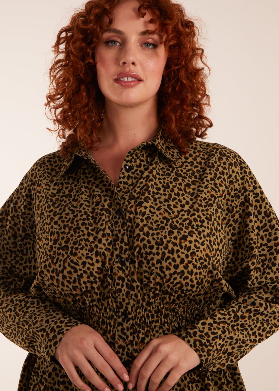 Blue Vanilla Khaki Curve Leopard Shirt Dress
