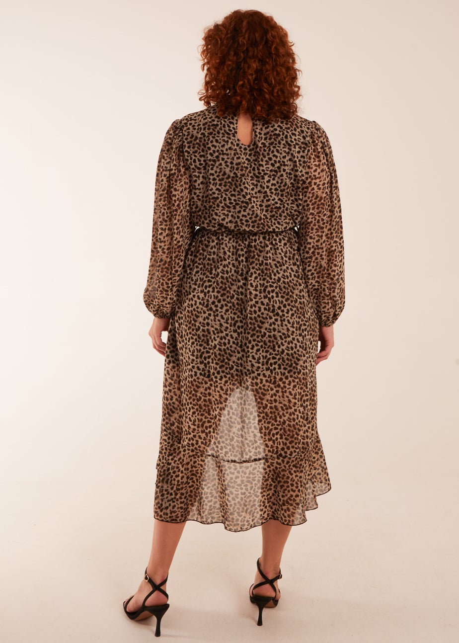 Blue Vanilla Tan Curve Leopard Print High Neck Wrap Midi Dress