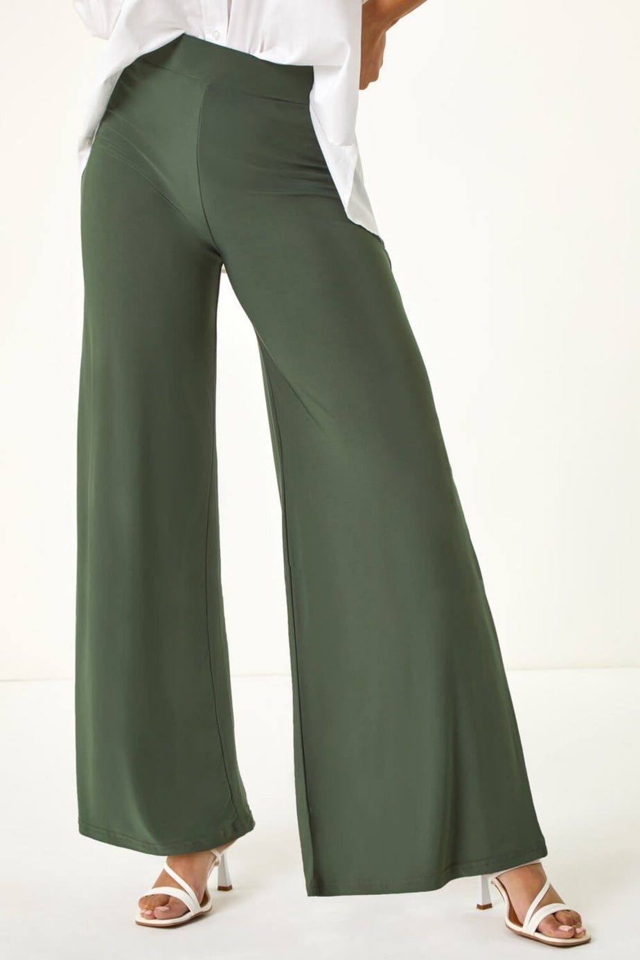 Roman Khaki Wide Leg Stretch Trousers