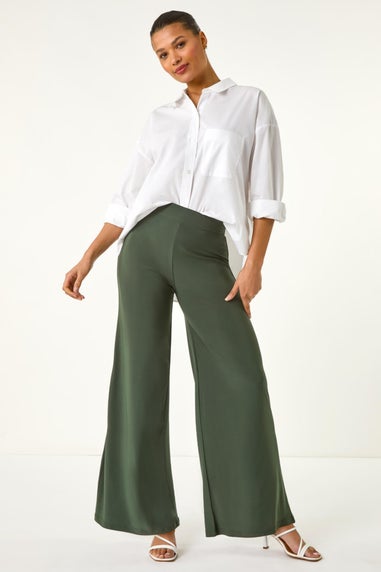 Roman Khaki Wide Leg Stretch Trousers