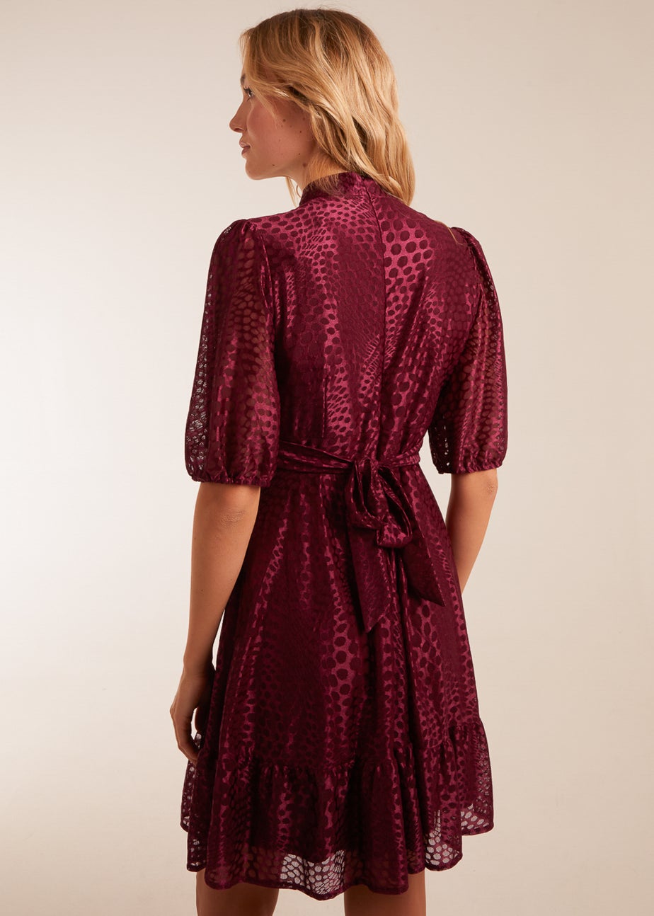 Blue Vanilla Red Mesh High Neck Tier Dress