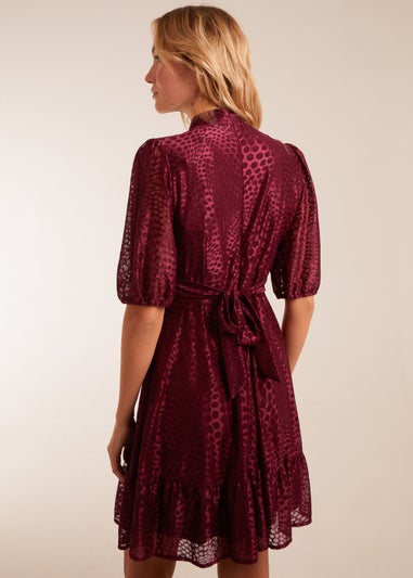 Blue Vanilla Red Mesh High Neck Tier Dress