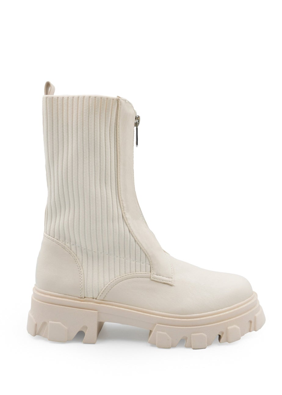 Where's That From Cream Pu Skyla Zip Up Calf Boot