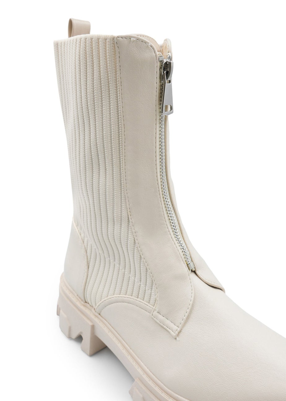 Where's That From Cream Pu Skyla Zip Up Calf Boot