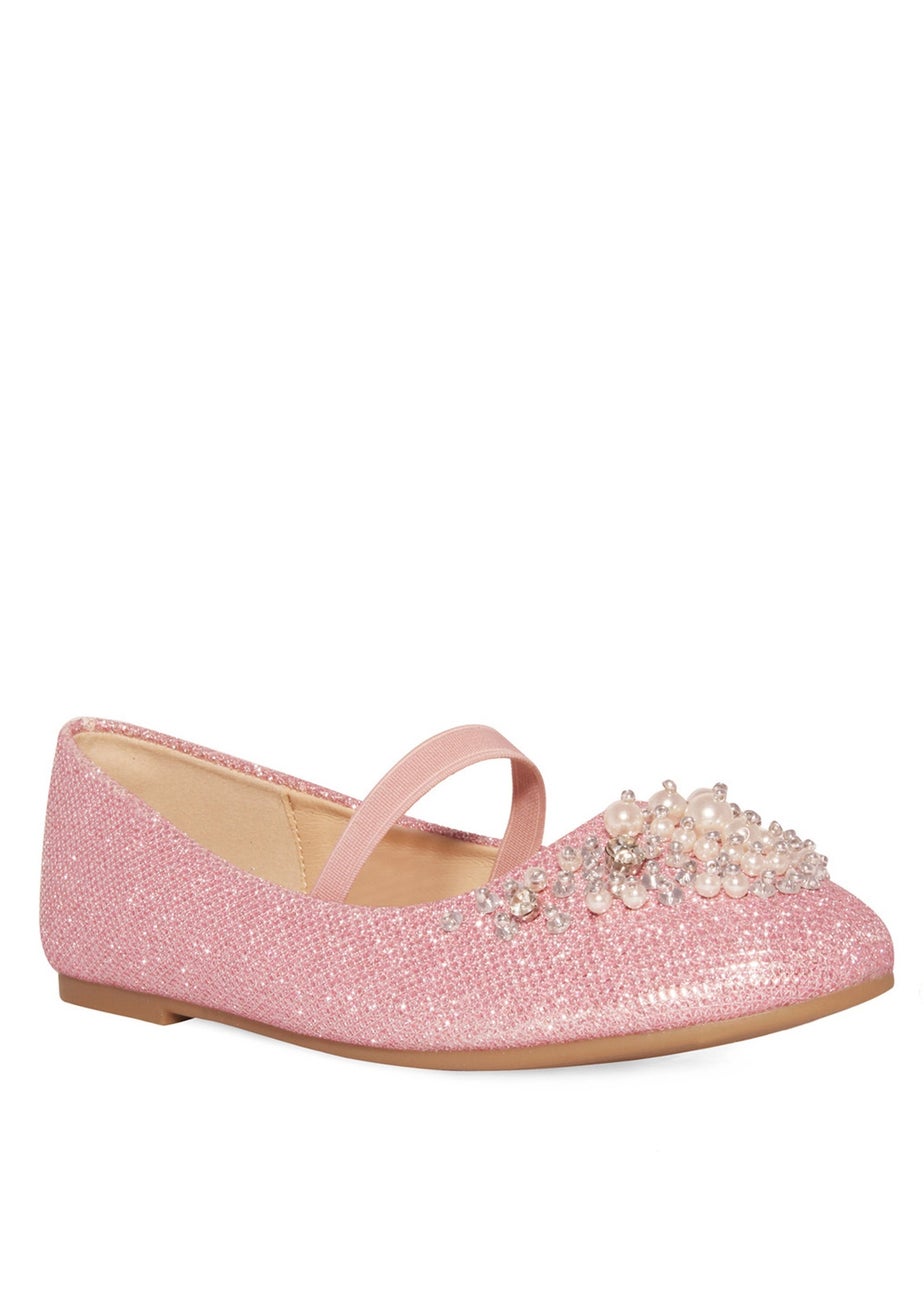 Where's That From Pink Libbie Kids Diamante Embellished Platform Shoes