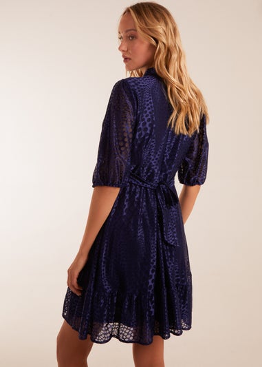 Blue Vanilla Navy Mesh High Neck Tier Dress