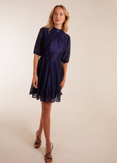 Blue Vanilla Navy Mesh High Neck Tier Dress