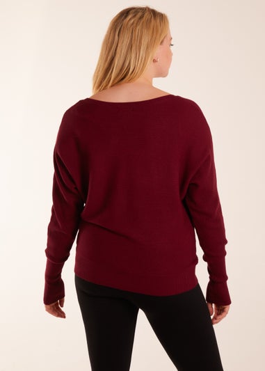Blue Vanilla Burgundy Curve Rib V-Neck Jumper