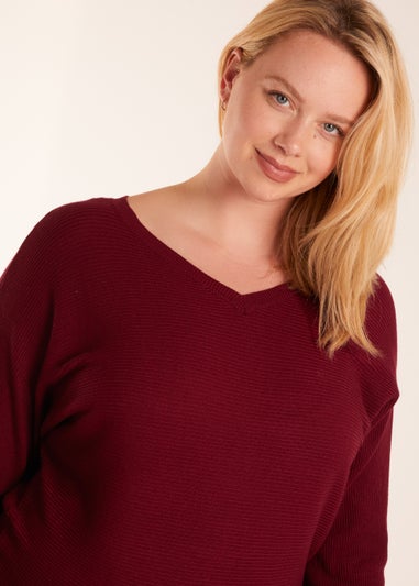 Blue Vanilla Burgundy Curve Rib V-Neck Jumper
