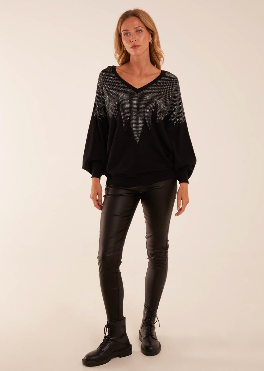 Blue Vanilla Black V Neck Diamante Jumper