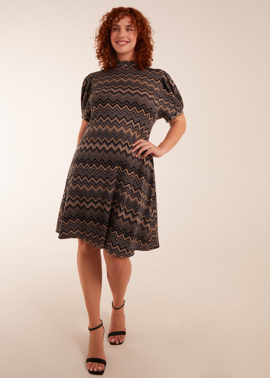 Blue Vanilla Multi Curve Zig Zag Smock Dress