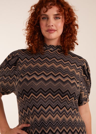 Blue Vanilla Multi Curve Zig Zag Smock Dress