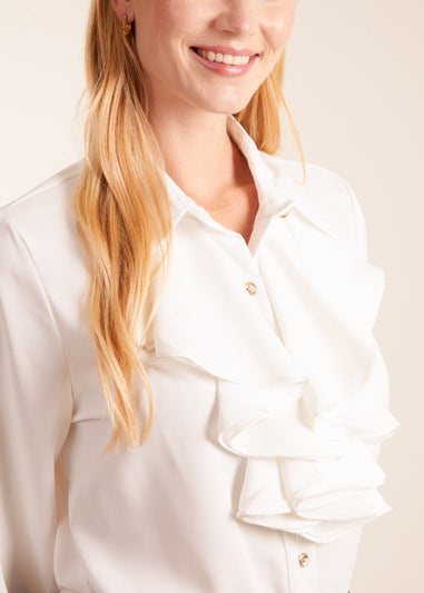 Blue Vanilla Ivory Ruffled Trim Flounce Sleeve Shirt