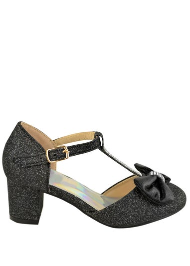 Where's That From Black Glitter Chava Kids Mid Heel Sandals
