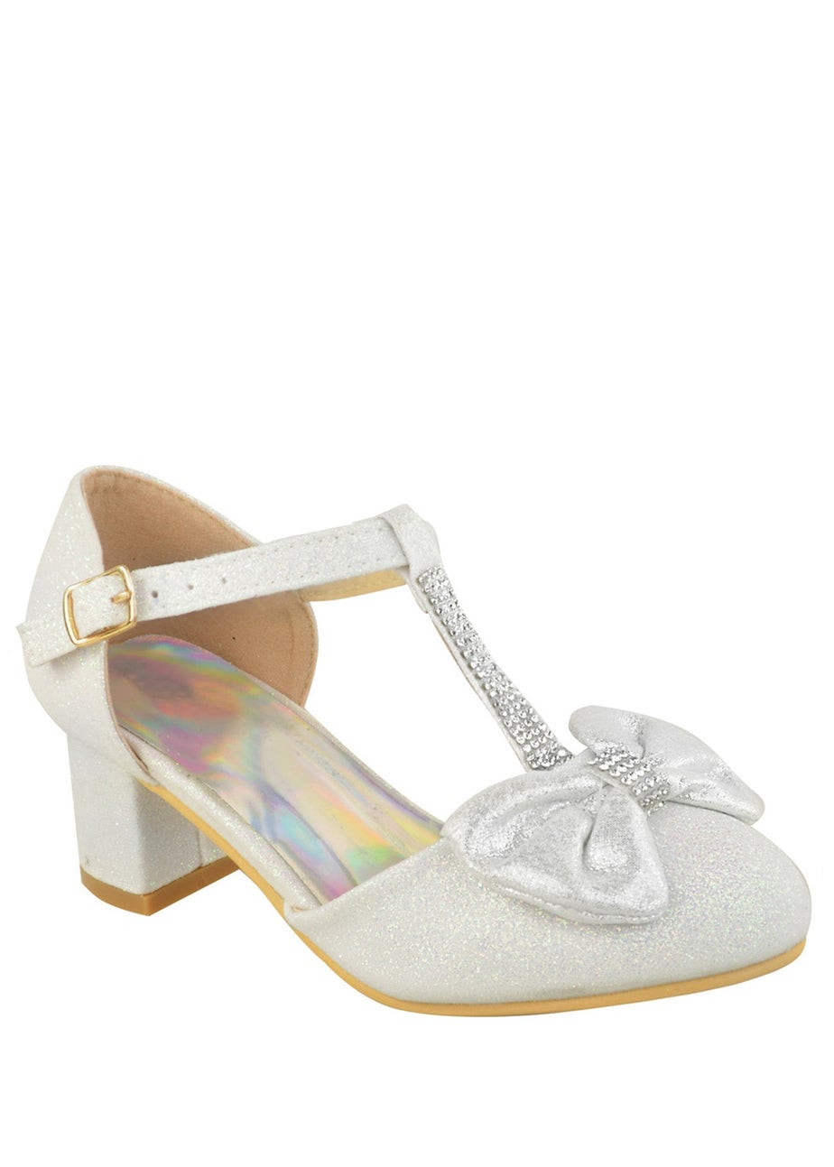 Where's That From White Glitter Chava Kids Mid Heel Sandals