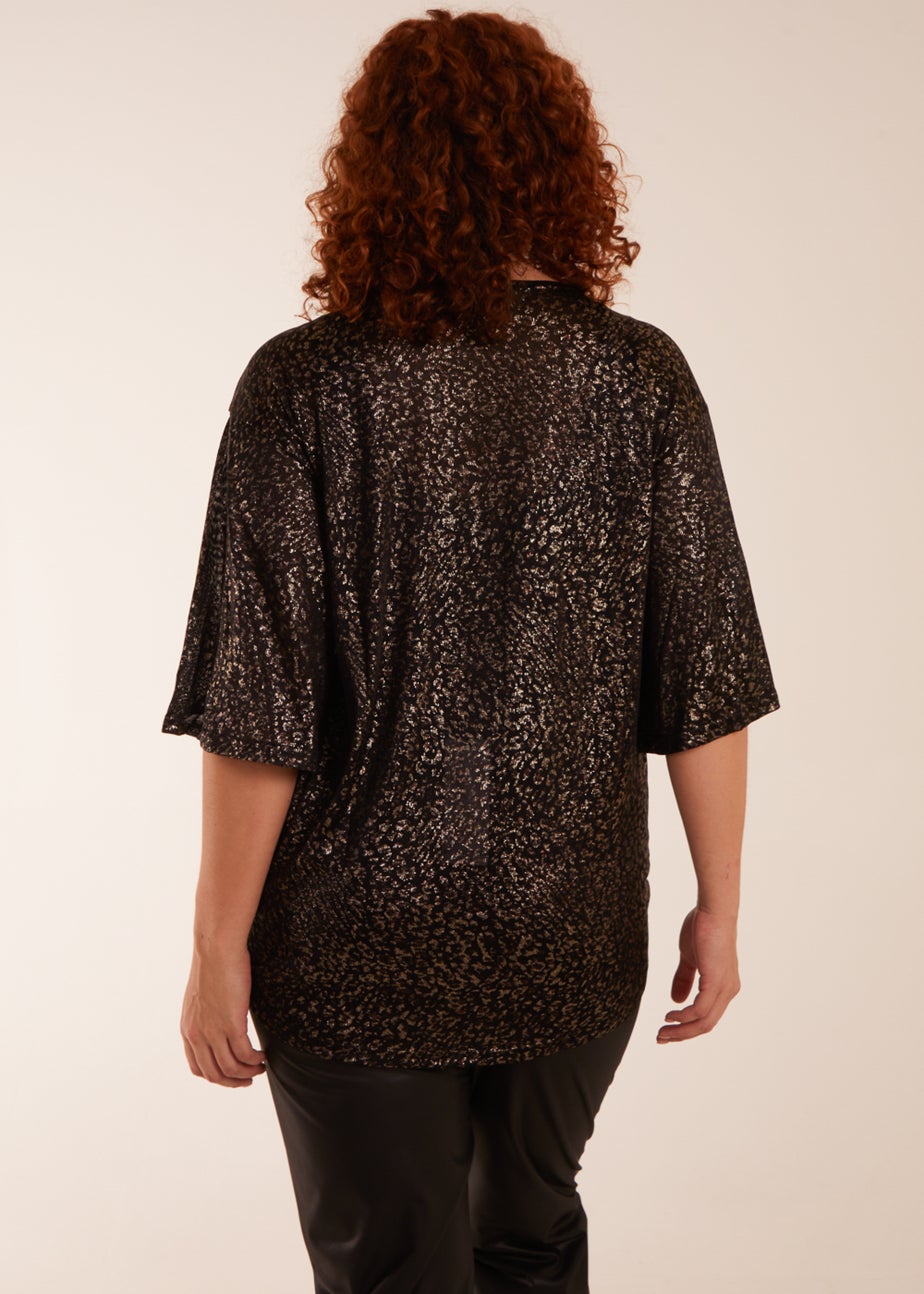 Blue Vanilla Gold Curve Leopard V Neck Tie Front Top