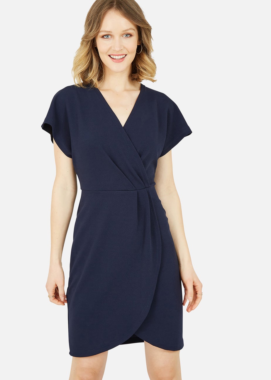 Mela Wrap Front Dress In Navy
