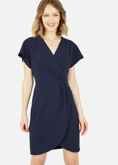 Mela Wrap Front Dress In Navy