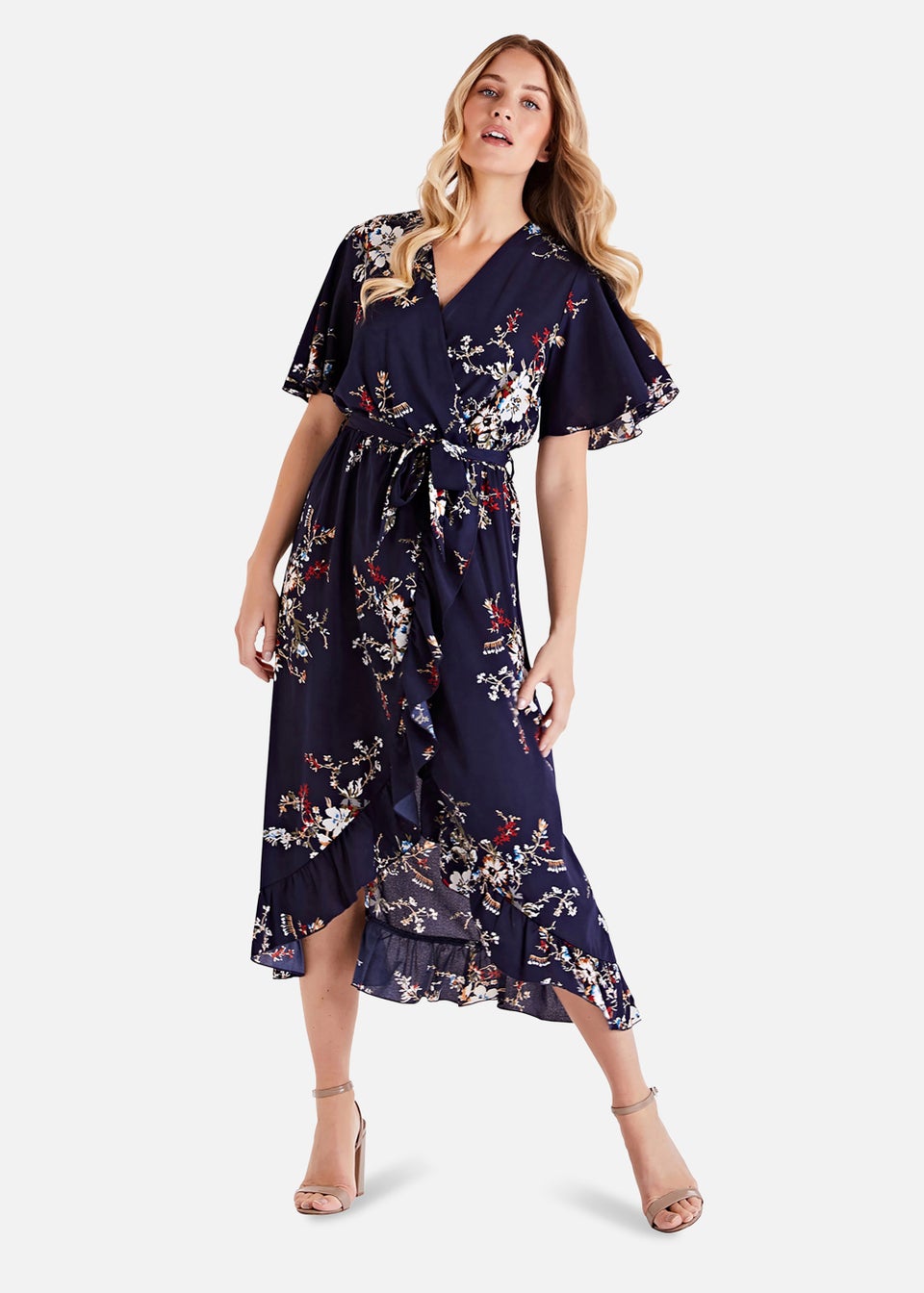 Mela Floral Short Sleeve Maxi Dress In Navy