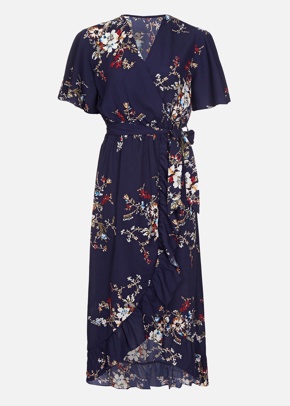 Mela Floral Short Sleeve Maxi Dress In Navy