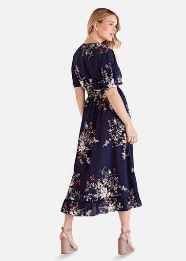 Mela Floral Short Sleeve Maxi Dress In Navy
