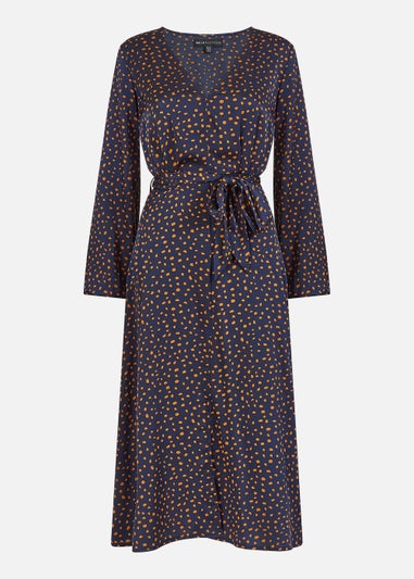 Mela Satin Dash Print Midi Dress In Navy