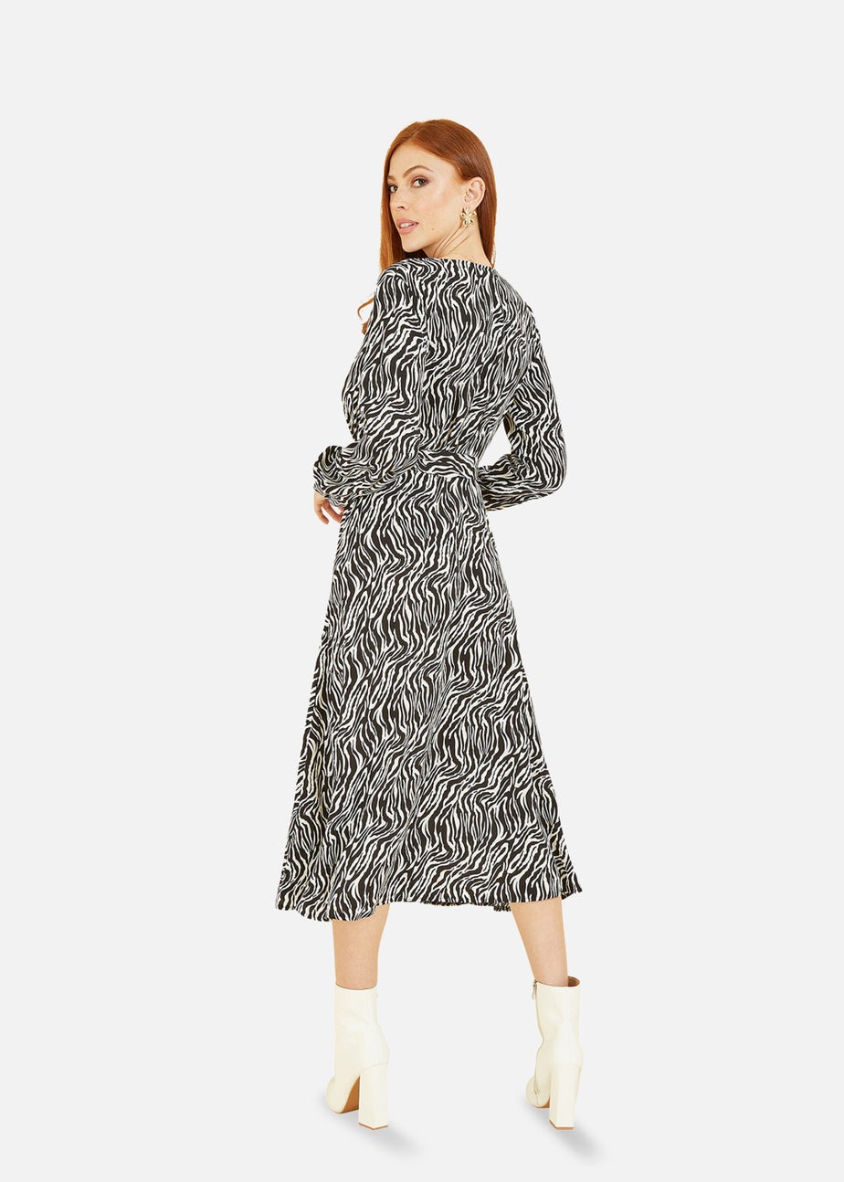 Mela Zebra Print Midi Dress In Black
