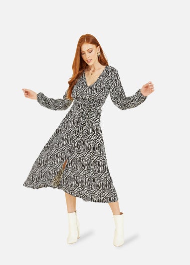 Mela Zebra Print Midi Dress In Black