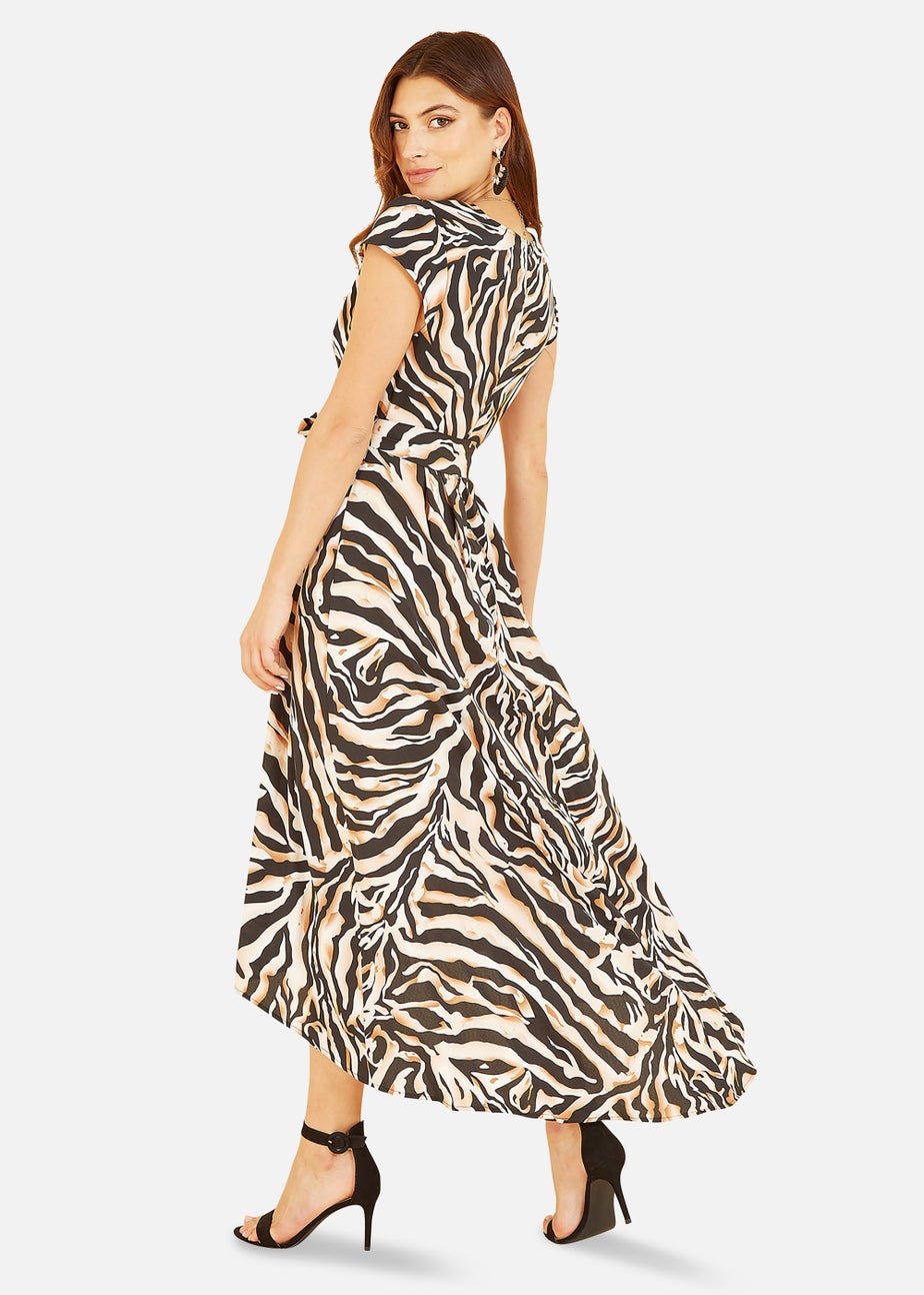 Mela Zebra Print Dipped Hem Wrap Dress In Black