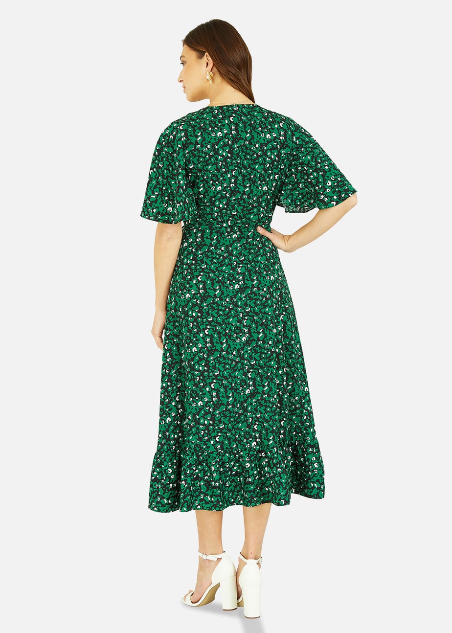 Mela Leopard Print Wrap Dress In Green