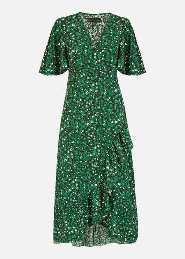 Mela Leopard Print Wrap Dress In Green