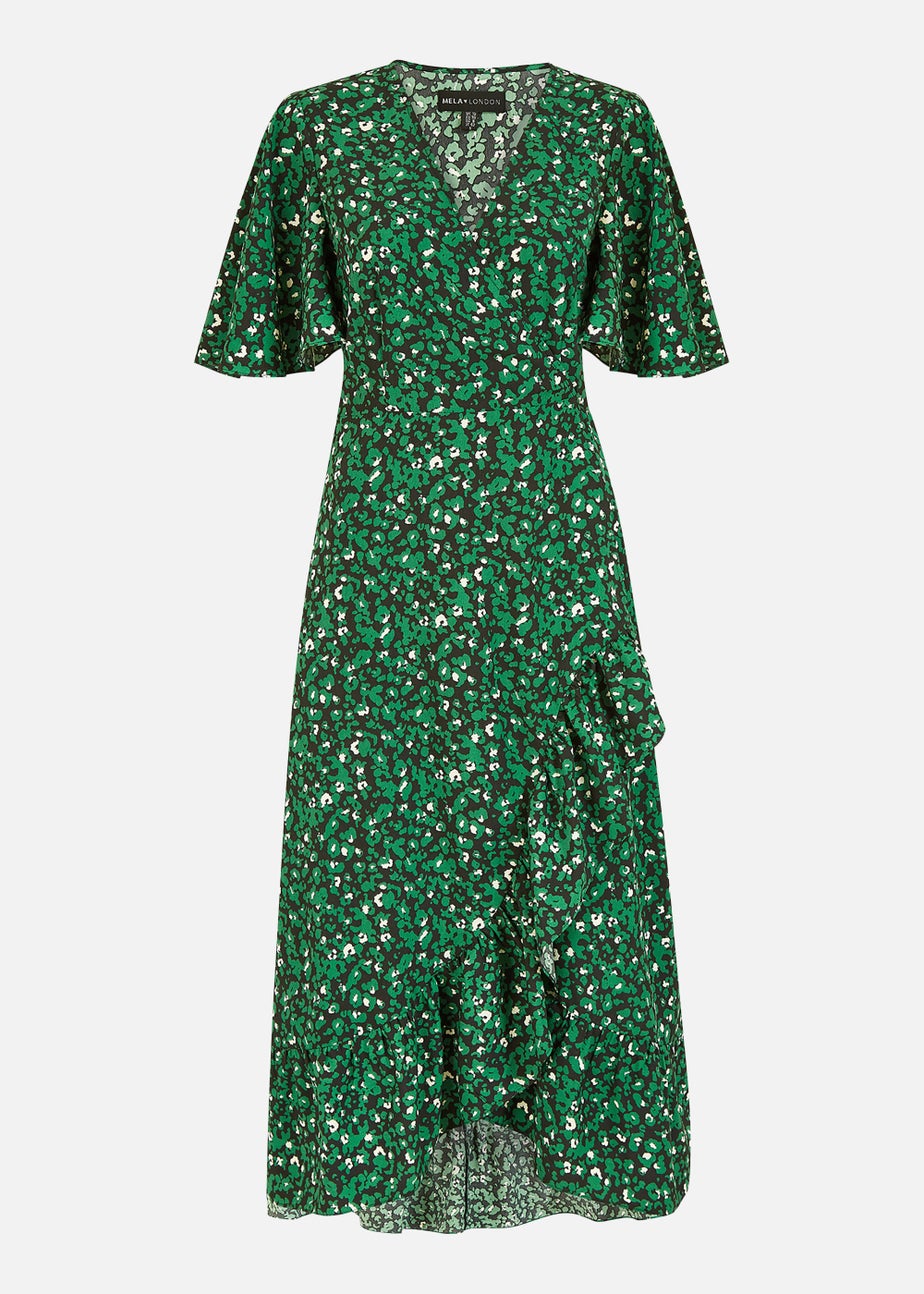 Mela Leopard Print Wrap Dress In Green