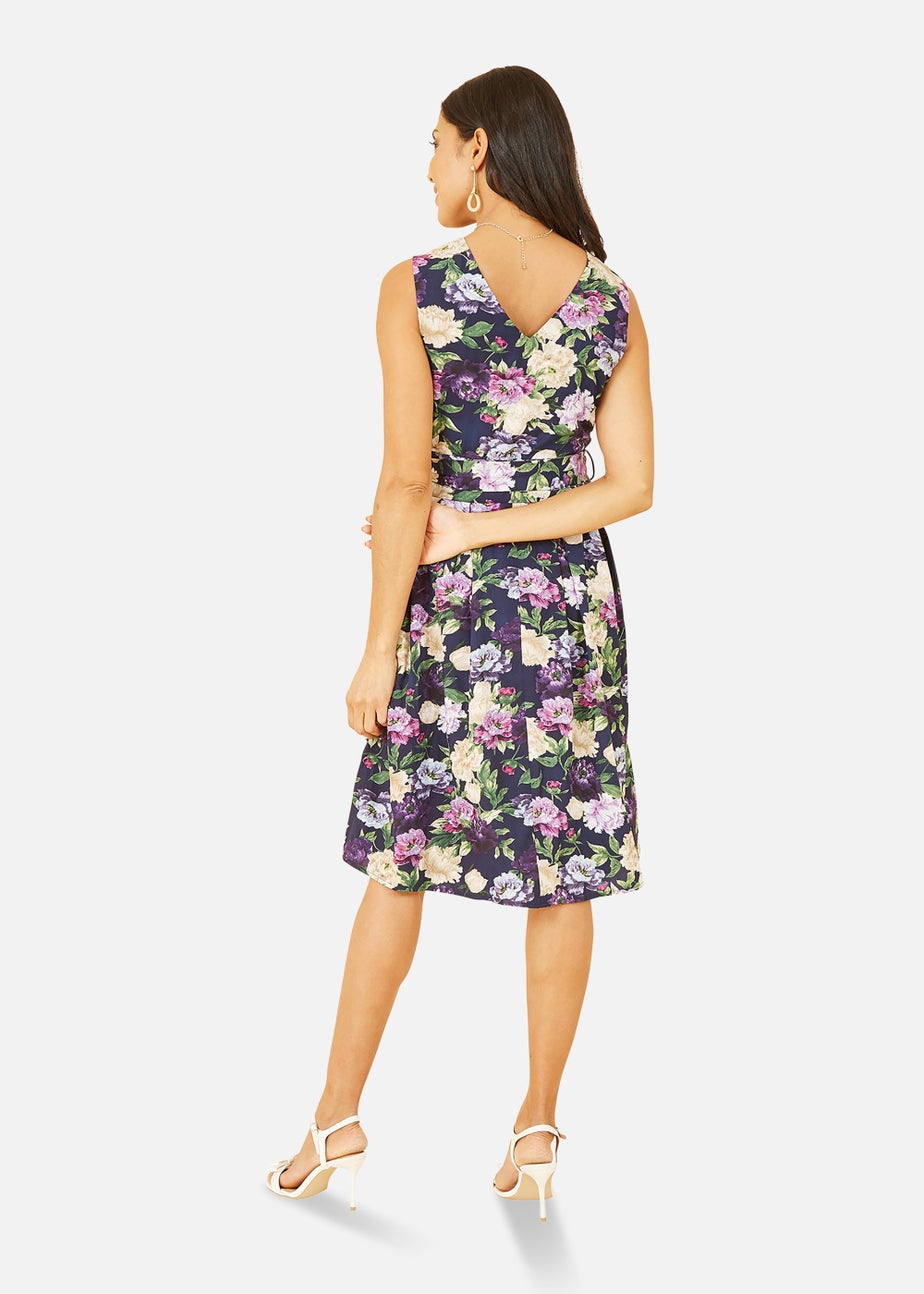 Mela Floral Wrap Sleeveless Skater Dress In Navy