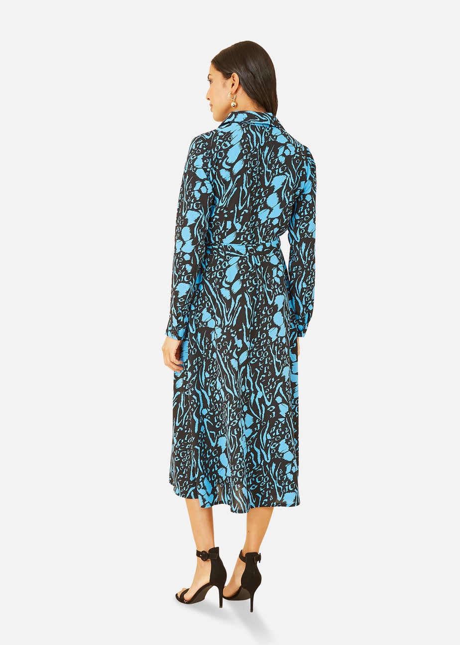 Mela Animal Print Long Sleeve Shirt Midi Dress In Blue
