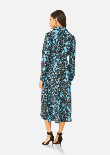 Mela Animal Print Long Sleeve Shirt Midi Dress In Blue