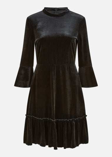Mela Velvet High Neck Skater Dress In Black